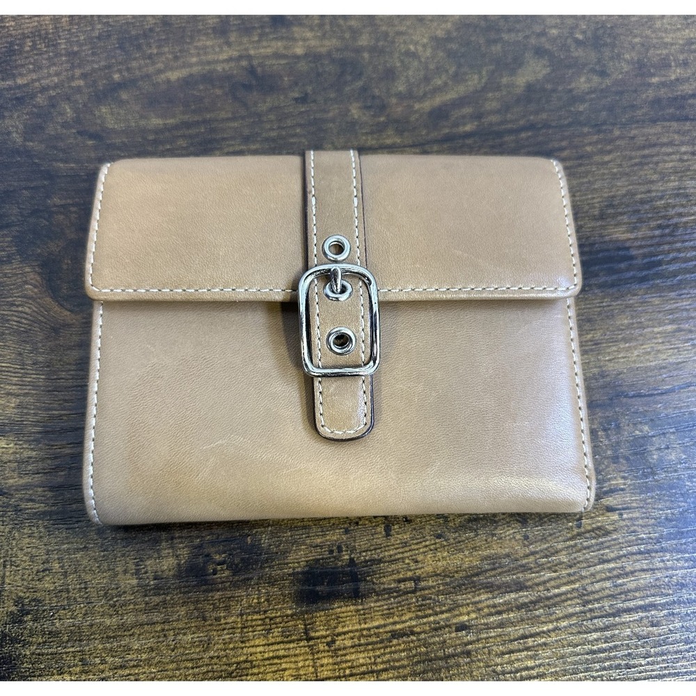 Coach Soho Buckle Trifold Wallet Saddle Brown Leather Deep Red Inner Vintage Y2K - Picture 3 of 16